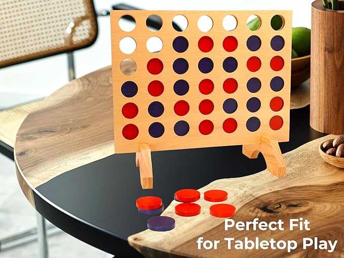 BSIRI Wooden Connect a Row in 4 - Board Games Kids Outdoor Toys Home Decor Rustic Yard Games Family Games for Kids and Adults Giant Jumbo Birthday Gifts for Men