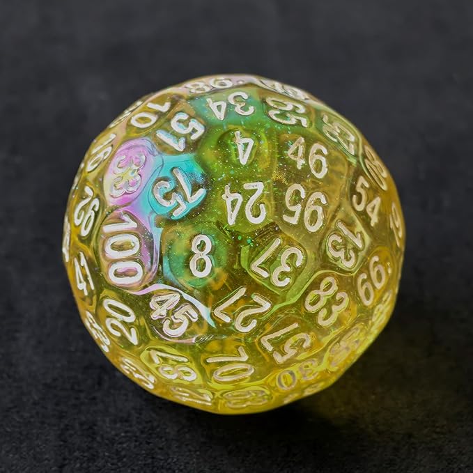 Bescon Dazzling Yellow 100 Sided Dice, Game Dice D100, Polyhedral Solid 100 Sides Dice 45MM in Diameter (1.8inch)