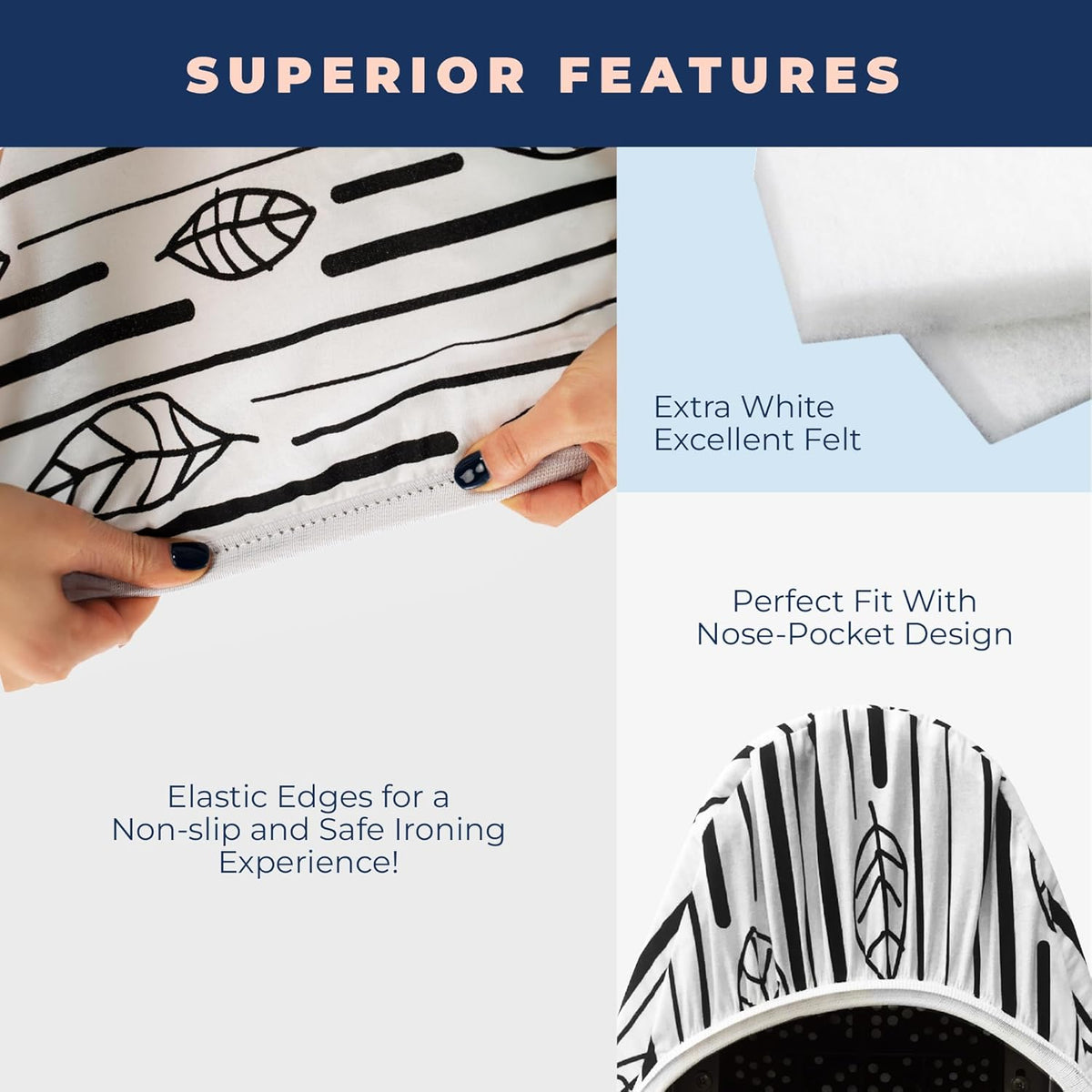 Ironing Board Cover and Pad Extra Thick Heavy Duty Padded 4 Layers Non Stick Scorch and Stain Resistant 15x54 and 3 Fasteners Elastic Edge with Bonus Protective Scorch Mesh Cloth