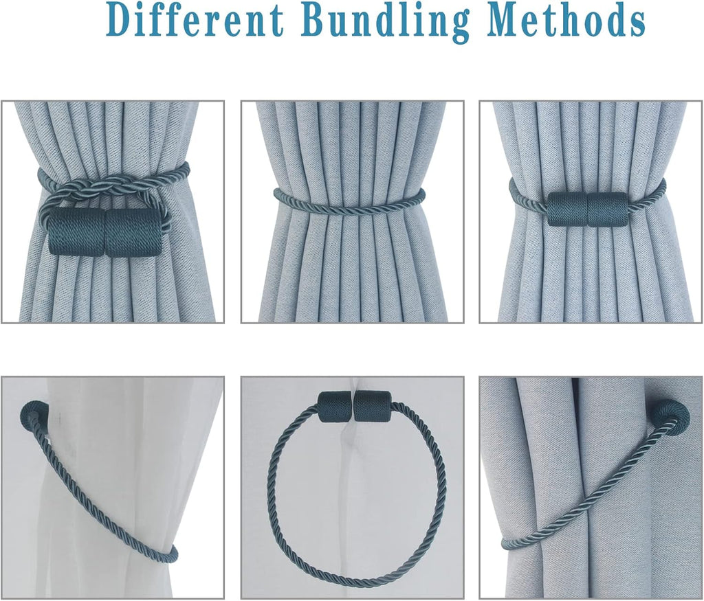 Magnetic Curtain Tiebacks 2 Pack Blue Curtain Rope Tieback Curtain Holders for Drapes Modern Tie Backs Decorative Curtain Holdbacks