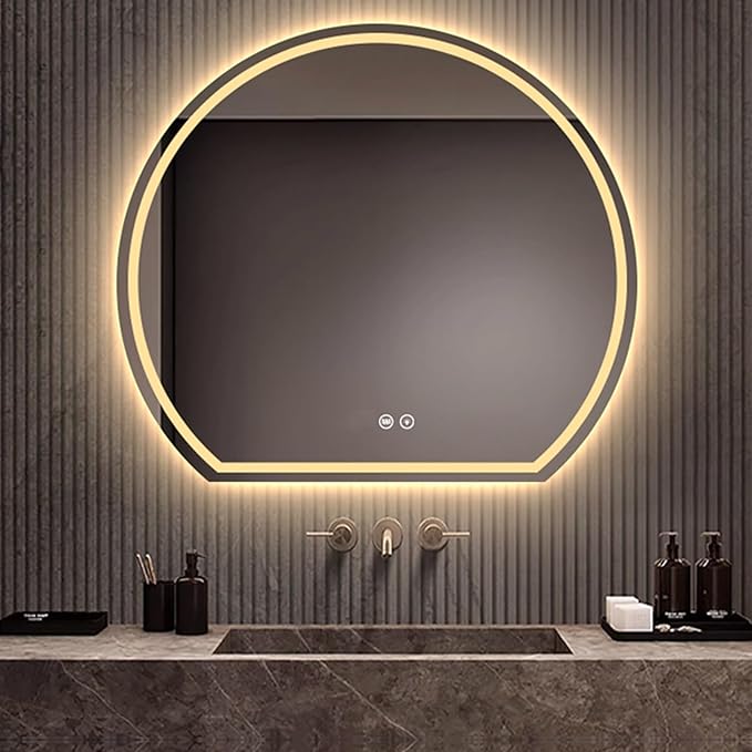 Bathroom Mirror with LED Lights, Wall Mounted Bathroom Mirrors, Bathroom Mirrors with Touch, 3 Colour Dimmable and Demister Pad, IP44 Smart Mirror(19.6"/50cm)