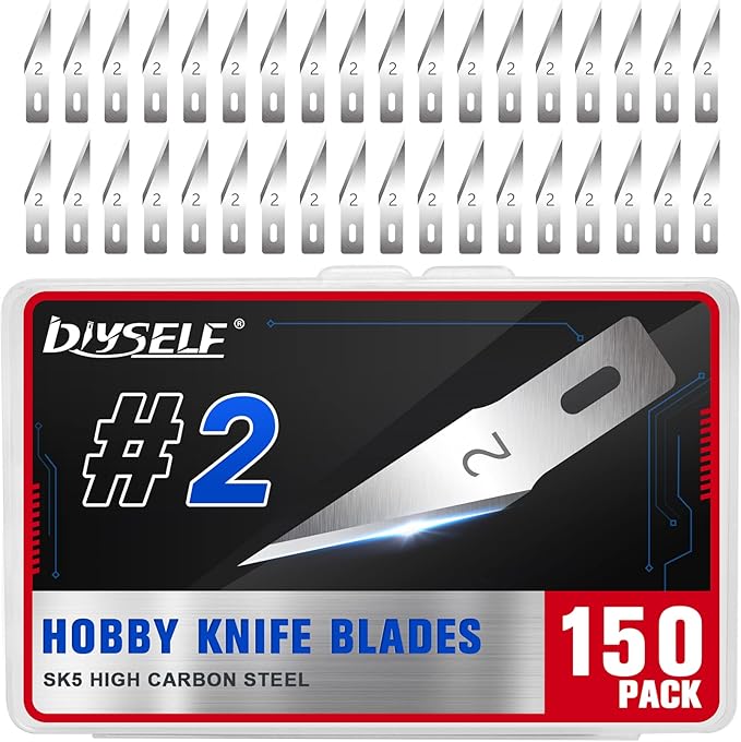 DIYSELF #2 Exacto Knife Blades, Exacto Replacement Blades, Hobby Knife Blade Refills with Storage Case, 150 Pack Art Knives Blade for Craft, Scrapbooking, Cutting (#2)