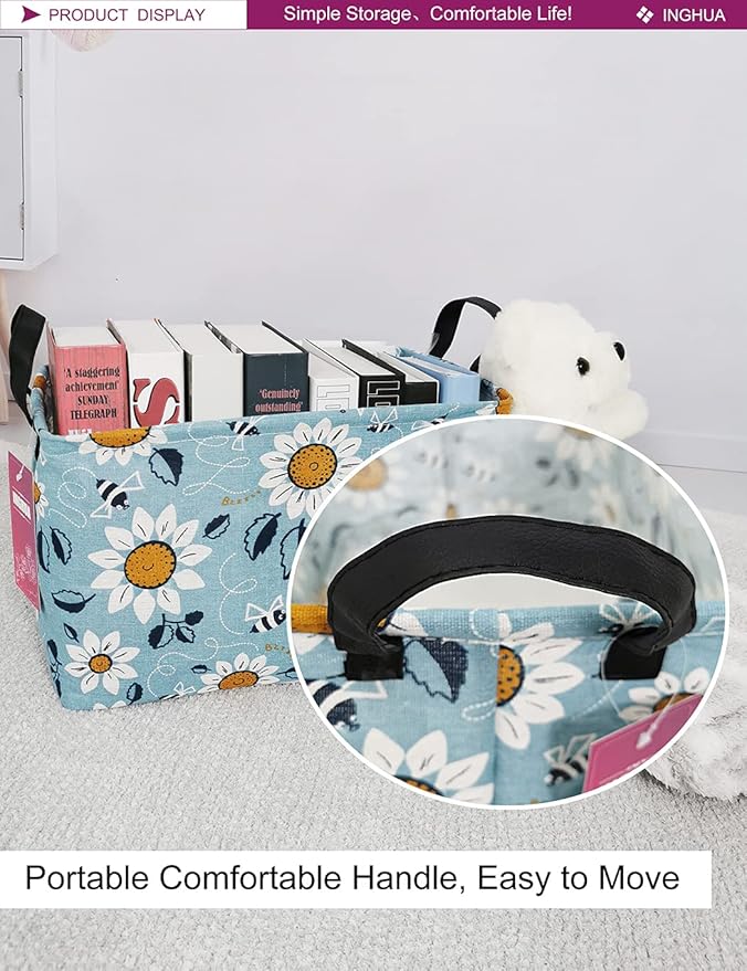 Rectangular Storage Basket Fabric Organizer Bin for Toys,Books,Clothes,Gifts,Pets-Perfect for Home,Office,Nursery,Dorm,Shelf(Rec Sunflower)