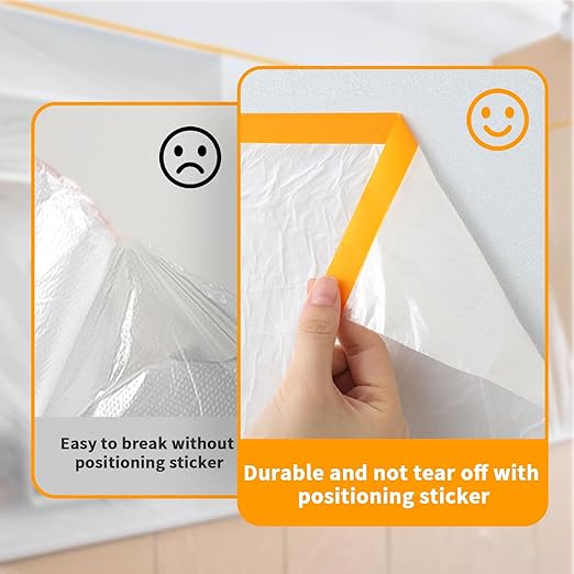 Painters Plastic with Tape 22" x 66',Pre-Taped Masking Film for Painting,Paint Protection Film with Built-in Tape, Drip-Free Painting for Cars,Walls, Floors, Furniture（2 Rolls）