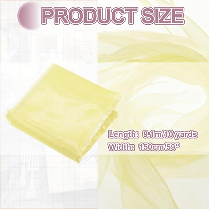 MECCANIXITY Iridescent Sheer Organza Fabric, 10 Yards x 59 Inches Solid Holographic Shiny Fabric Organza Cloth for Wedding, Curtains, Costume, Photo Background, Gradient Yellow