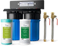 iSpring WGB21B-KS+AHPF12MNPT16X2 2-Stage Whole House Water Filtration System w/ 3/4'' Push-Fit Braided Stainless Steel Hose Connectors, Removes Chlorine, Lead, Odor and More, 1" Inlet/Outlet Ports