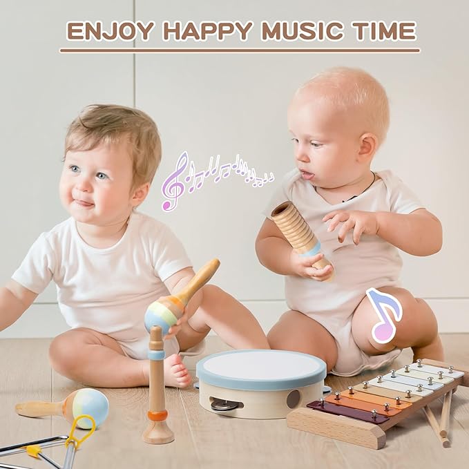 Baby Musical Instruments, Montessori Wooden Toys for Toddlers 1-3, Neutral Colors Percussion Instruments, Modern Boho Xylophone for Kids, Preschool Educational Baby Musical Toys