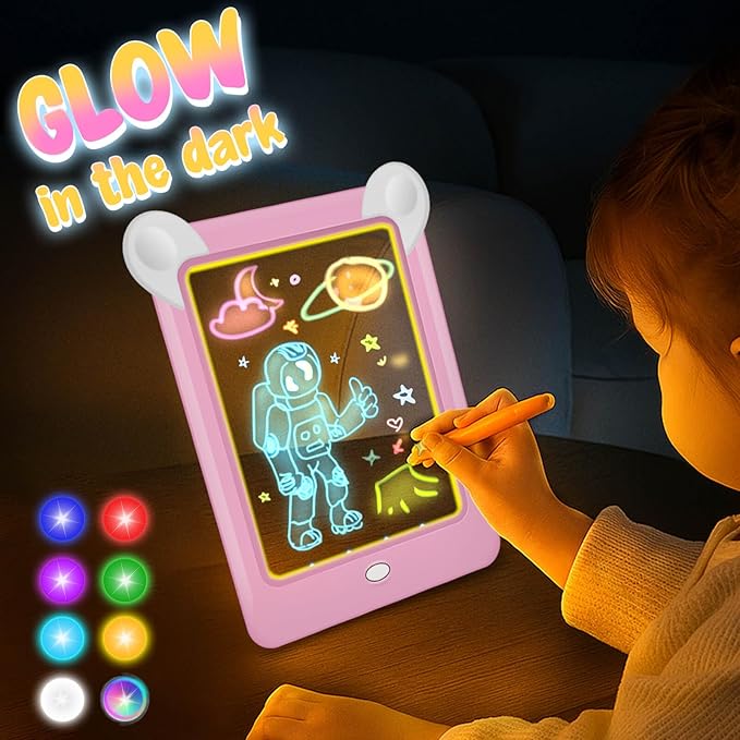 2 Pack Magic Led Drawing Boards for Kids: Light Up Tracing Pad, 8 Light Modes, Drawing Pads for Kids Ages 4-8 with Tracing Cards Markers, Arts Crafts Learning Toy Ideal Gift Toy for Boys Girls