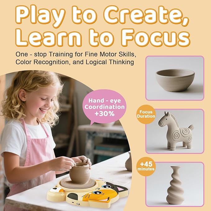 Insnug Pottery Wheel for Kids - Pottery Arts and Crafts for Kids Ages 8-12 with 3 Pack Painting Kit Air Dry Clay Art Supplies Toys for Girls Boy Birthday Gift for 6+