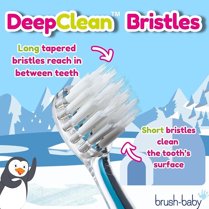 brush-baby WildOnes Kids Electric Rechargeable Toothbrush Penguin, 1 Handle, 3 Brush Heads, USB Charging Cable, for Ages 0-10 (Penguin)
