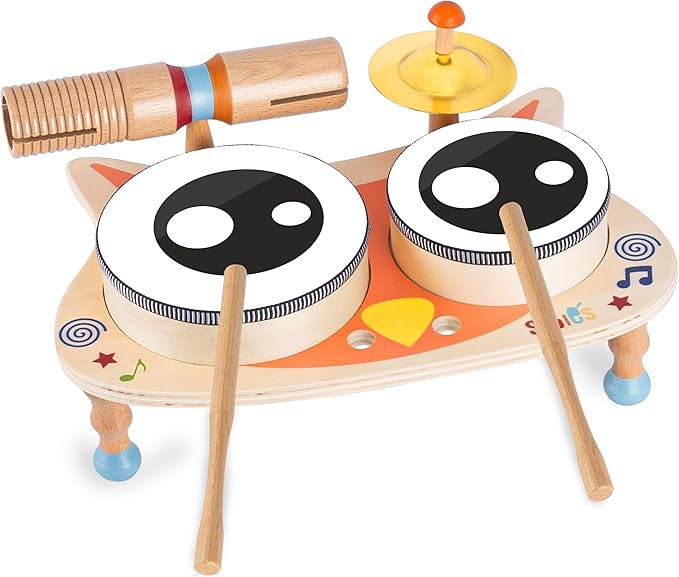 Stoie's Owl Drum Set for Babies and Toddlers 3-5 Years Old- Wooden Percussion Musical Instruments for Kids with Cymbals, Tambourines, Drumsticks, Durable, Safe to Play, Clear Sound, Easy-to asseble