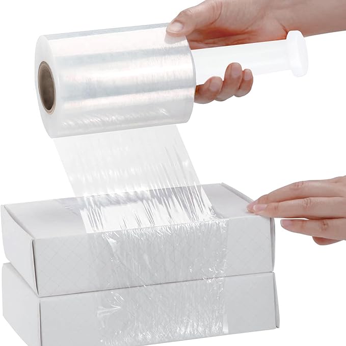 PSBM Mini Stretch Wrap with Handle, 18 Pack, 3 Inch x 700 Feet, 120 Gauge, Clear, Small Plastic Cling Film for Pallets Moving Storing