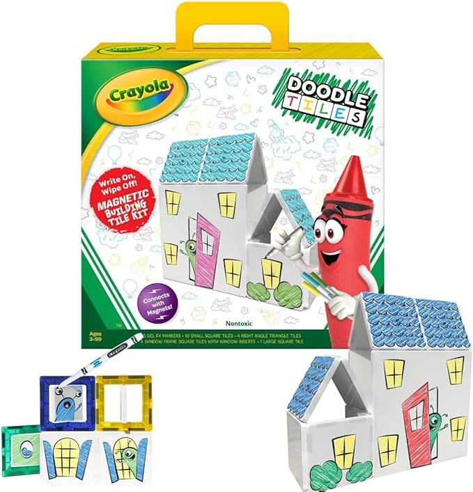 CreateOn Crayola Doodle Magnetic Tiles Building Set for Kids, Magnetic Kids’ Building Toys, STEM & Montessori Arts & Creativity Toys for Boys and Girls Ages 3+, 24-Piece Set