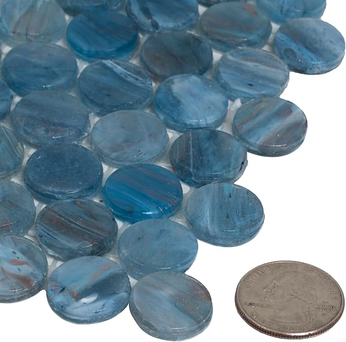 Denim Blue Penny Round Mosaic Glass Tile – Sample Swatch- 4"x5" - Luxurious Design for Bathroom Walls, Kitchen Backsplash, Shower Walls - Elegant Wall Decor - NOT Peel and Stick Tile