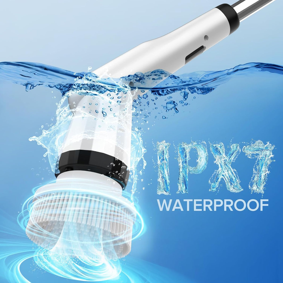 WKY-Electric Spin Scrubber - Upgraded 12-in-1 IPX7 Waterproof Shower Cleaner Brush, Retractable Handle & 2-Speed for Bathroom, Bathtub, Kitchen, Tile Floors