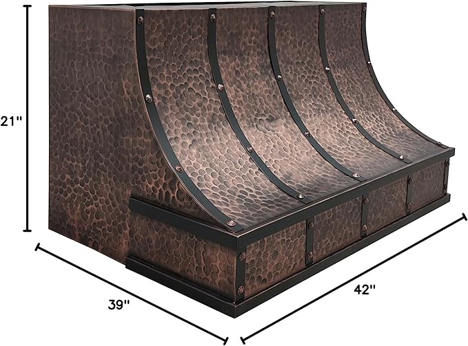 CT Copper Tailor Sloped Copper Vent Hood Wall Mount,42'' W,39''H, 1150 CFM Exhaust Fan,Stainless Steel Vent,LED Light,Dishwasher-Safe Baffle Filters,VH8TR1