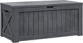 Flamaker Resin Deck Box 120 Gallon Waterproof Large Outdoor Indoor Storage Box Imitation Wood Resin for Patio Furniture Garden Tools and Pool (Gray)