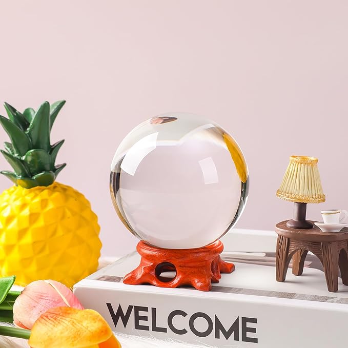 Modaier Crystal Ball 80mm Crystal Ball with Wooden Stand and Gift Box for Magic,lensball Photography,Family Decorative,Fortune Teller,Feng Shui,Witchcraft,Witchy Gifts,Witch Decor,and Halloween Decor