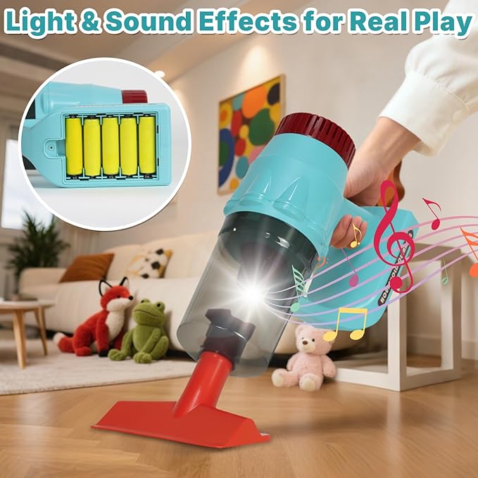 3-in-1 Kids Cleaning Toy Set, Working Toy Vacuum with Real Suction, Toddler Broom & Mop, Pretend Home Cleaning Kit for Boys & Girls Ages 3+