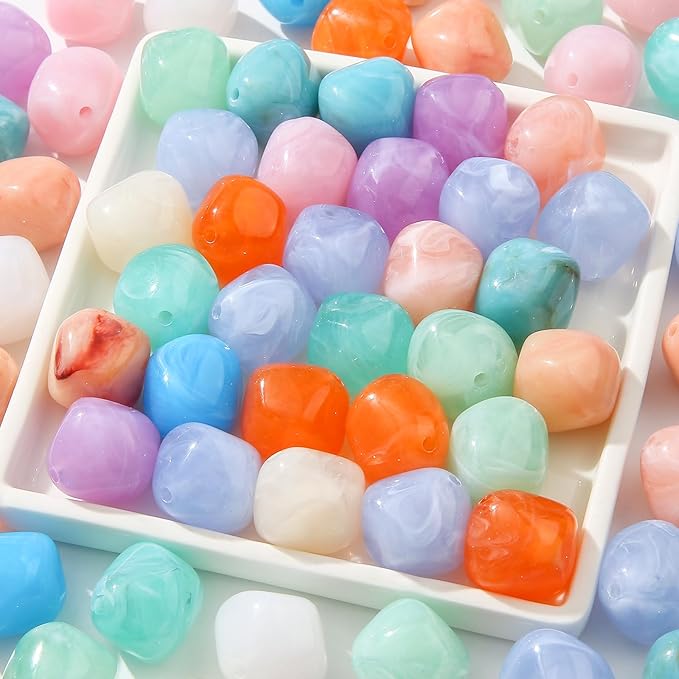 80pcs Acrylic Beads Large Imitation Marble Bead Vintage Colors Beads for Jewelry Making Bracelet Necklace Craft Making Supplies(18 * 19light Color)