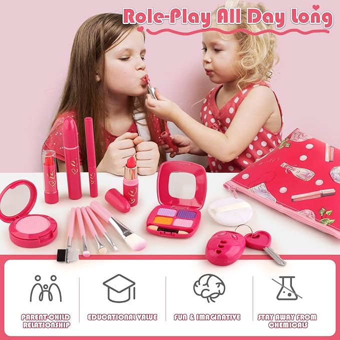 Toddler Girl Toys, Pretend Makeup Kit for Girls 3-5, Kids Play Makeup Set for Kids 3-5 4-6, Toddler Makeup Kit with Fake Makeup Set, Car Key & Make up Toy for Age 3 4 5 Year Old Girl Gifts