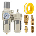 Air Compressor Filter Regulator Lubricator (FRL) Unit,Air Pressure Regulator with Pressure Gauge(0-150PSI),3/8” NPT Oil Water Separator,Semi-Auto Drain,Suitable for Pneumatic Systems