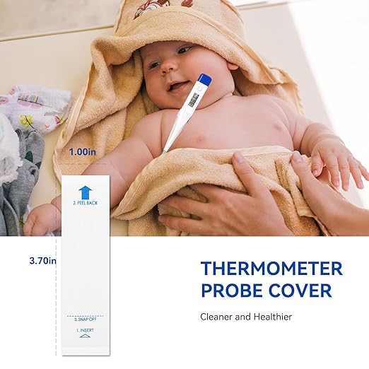 Berrcom Disposable Digital Thermometers Probe Covers Set of 100 Oral Rectal Thermometer Probe Cover Universal Thermometers Sleeves for Adult and Kids