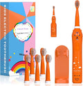 Kids Sonic Electric Toothbrush, Rechargeable Smart Toothbrush for Children Age 3-12, 2 Mins Timer, 6 Modes, 6 Brush Heads, Wall-Mounted Holder