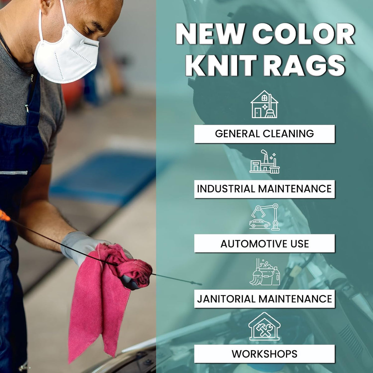 Premium Color Knit Cleaning Rags (4 lbs. Bag) – Shop Rags Bulk for Workshops, Mechanics, Painters, and Home Use, Multipurpose Cotton T-Shirt Rags
