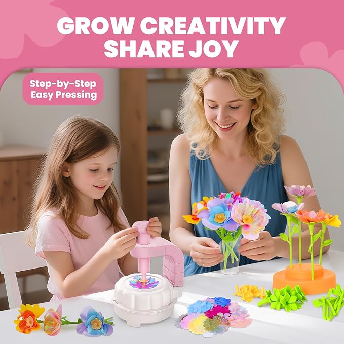 windpaint Toys for Girls 3 4 5 6 7 8 9 10 Years Old, DIY Craft Kits for Kids, Fabric Flower Bouquets for Girls Gifts, Educational Learning Detective Toys for Toddler Kids,Birthdays Gifts (Pink)