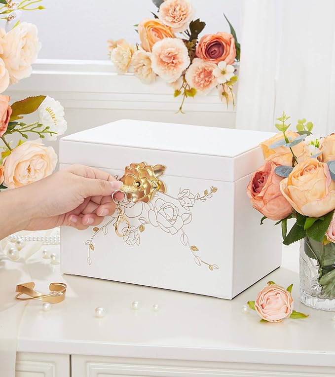 Jewelry Box with Lock for Girls: Jewelry Organizer for Dresser - 3-Drawer Earrings Storage Girls Women Gift (White)