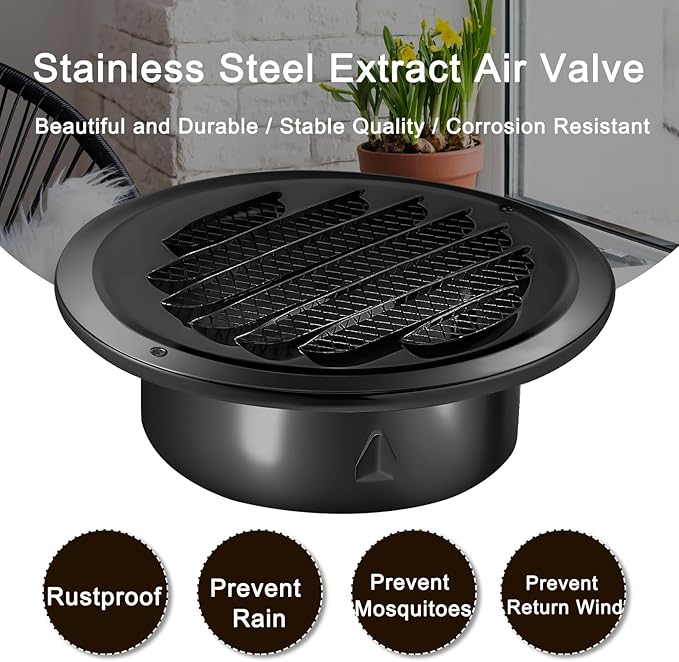 Zonon 36 Pcs Stainless Steel Soffit Vents 4 Inch Round Dryer Vent Cover with Mesh Screen for Home Outdoor Bathroom Wall Ceiling Outside Exterior Exhaust (Black)