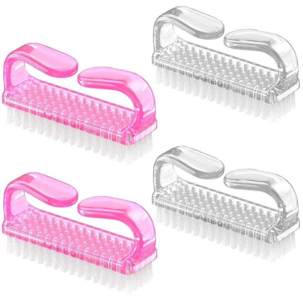 Handle Grip Nail Brush, Hand Fingernail Brush Cleaner Scrubbing Kit Pedicure for Toes and Nails Men Women (4 Pack)