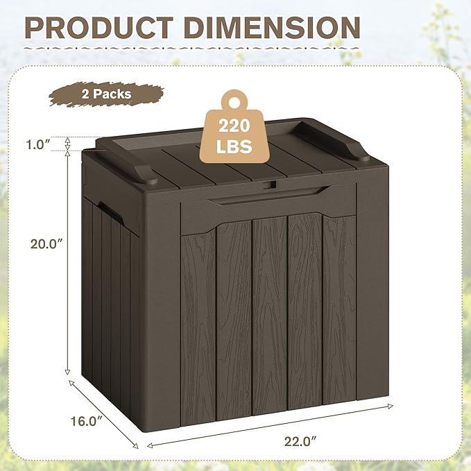 JUMMICO 31 Gallon Resin Deck Box Waterproof Indoor Outdoor Storage Boxes for Patio Furniture Cushions and Garden Tools (Brown, 31gallon-2 Packs)