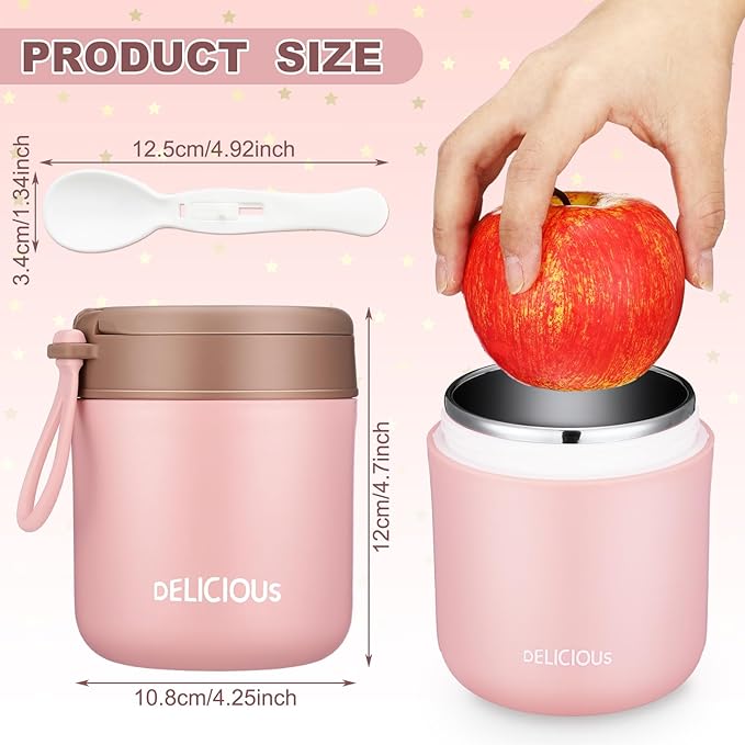 3 Pcs Insulated Food Container for Kids 15.2 oz Portable Stainless Steel Vacuum Insulated Kids Food Jar Leakproof Wide Mouth Soup Containers with Lids and Folding Spoon for Adults Kids