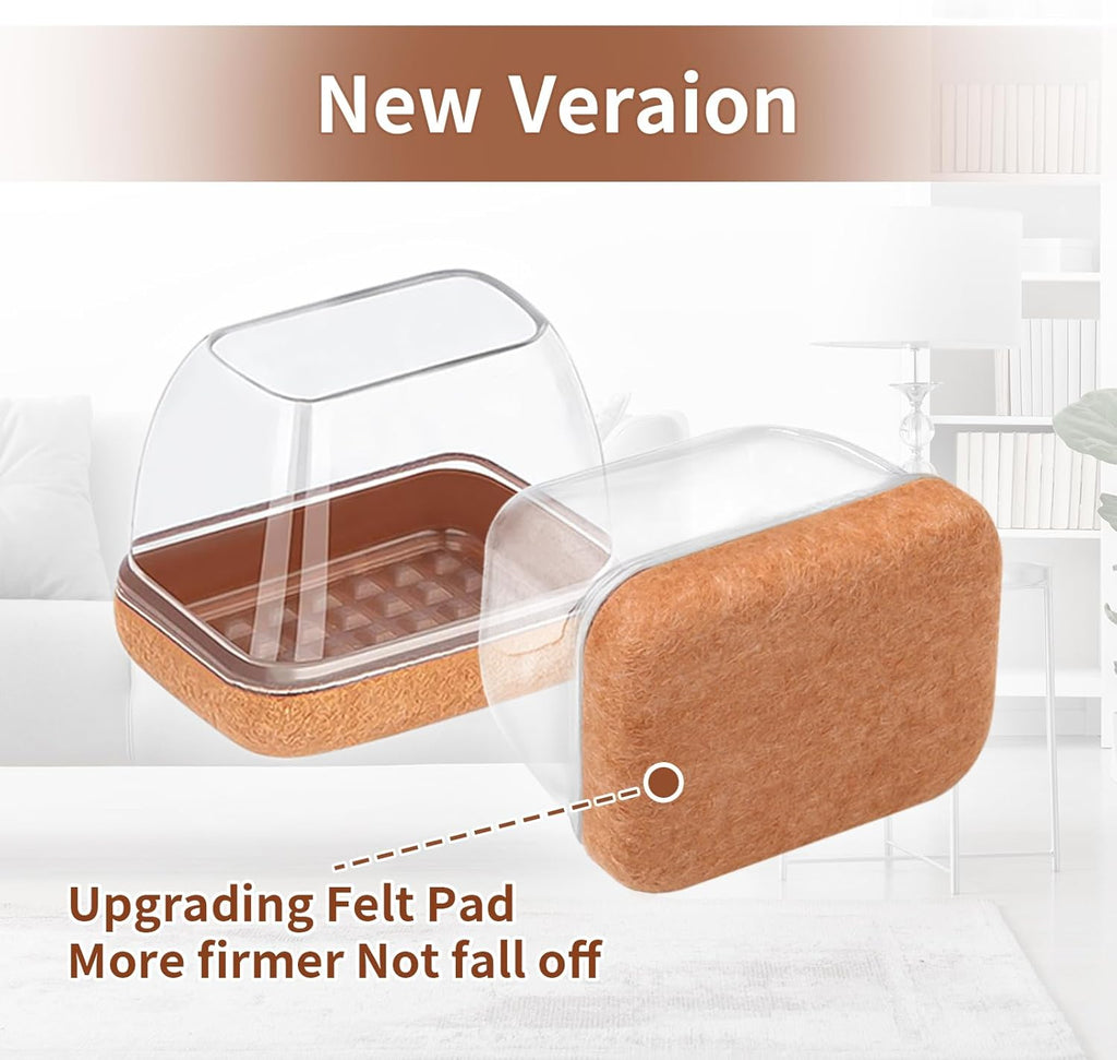 Ezprotekt 8 Pcs Rectangle Clear Felt Chair Leg Floor Protectors for Hardwood Tile Floors, Rectangle Silicone Felt Furniture Pads Caps Covers for Chair Table Desk Sofa (Fit W : 0.6-0.8", L: 0.9-1.3")