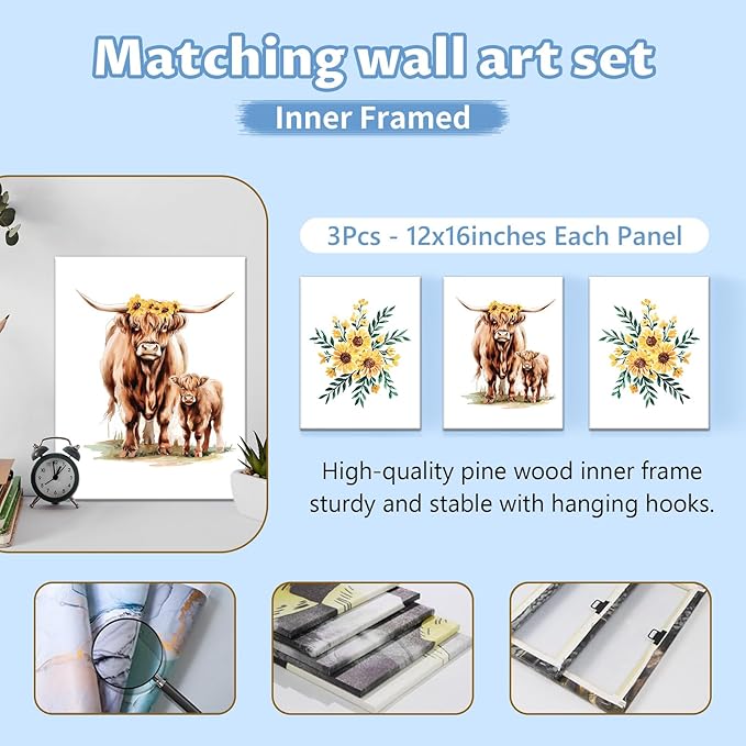 Personalized Baby Crib Bedding Set, 5 Pcs Custom Name Bedding Set, Double Layer Nursery Bedding Set for Boy Girl, Highland Cow Baby Crib Set, Gift for Toddlers Infants New Parents