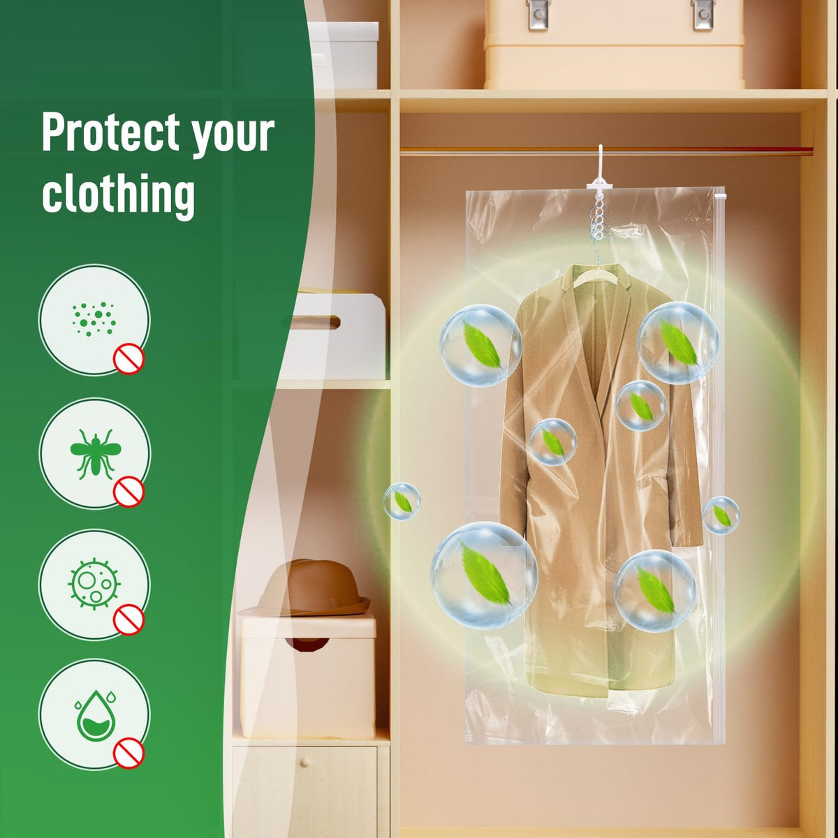 Hanging Vacuum Storage Bags For Clothes With Hand Pump,Coat Storage Bag Hanging,Vacuum Bags For Clothes,Space Saver Vacuum Storage Bags,Garment, Clothing, Dress, Suit, Long Coat, Jacket(Short 6 Pack）