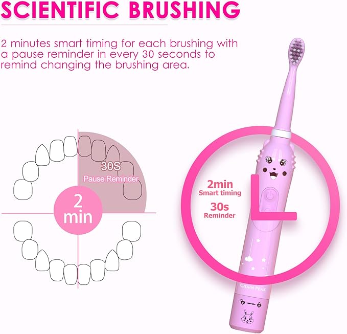 Kids Sonic Electric Toothbrush, Rechargeable Smart Toothbrush for Children, Toothbrush for Toddlers Boys Girls Age 3-12 with 30s Reminder, 2 Mins Timer, 6 Modes, 6 Brush Heads