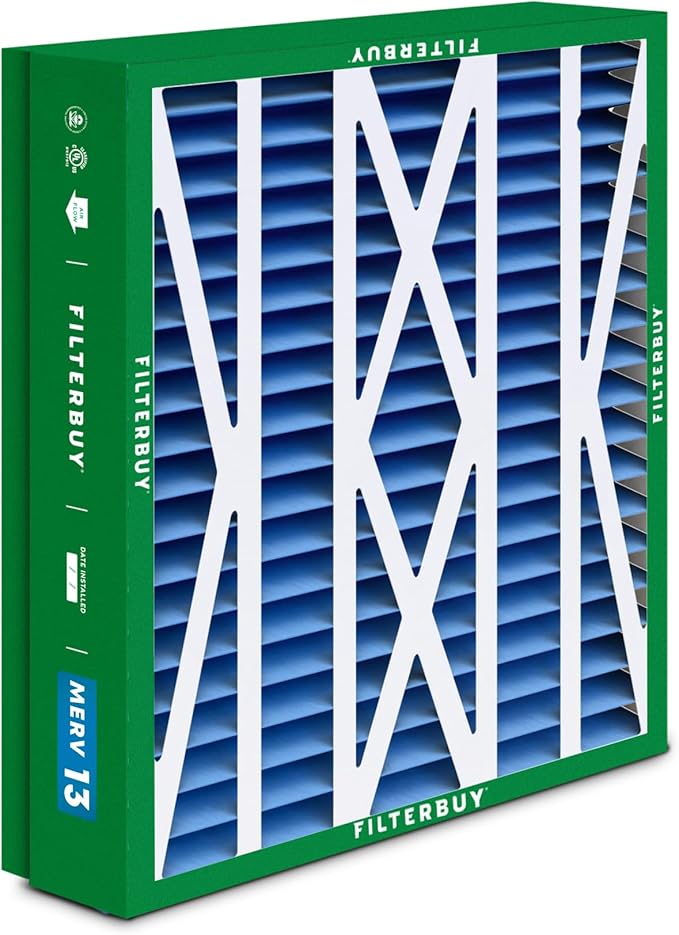 Filterbuy 21x21.5x5 Air Filter MERV 13 Optimal Smoke & Allergy Defense (1-Pack), Pleated HVAC AC Furnace Filters for Trane Perfect Fit & American Standard (Actual Size: 20.00 x 21.09 x 4.97)