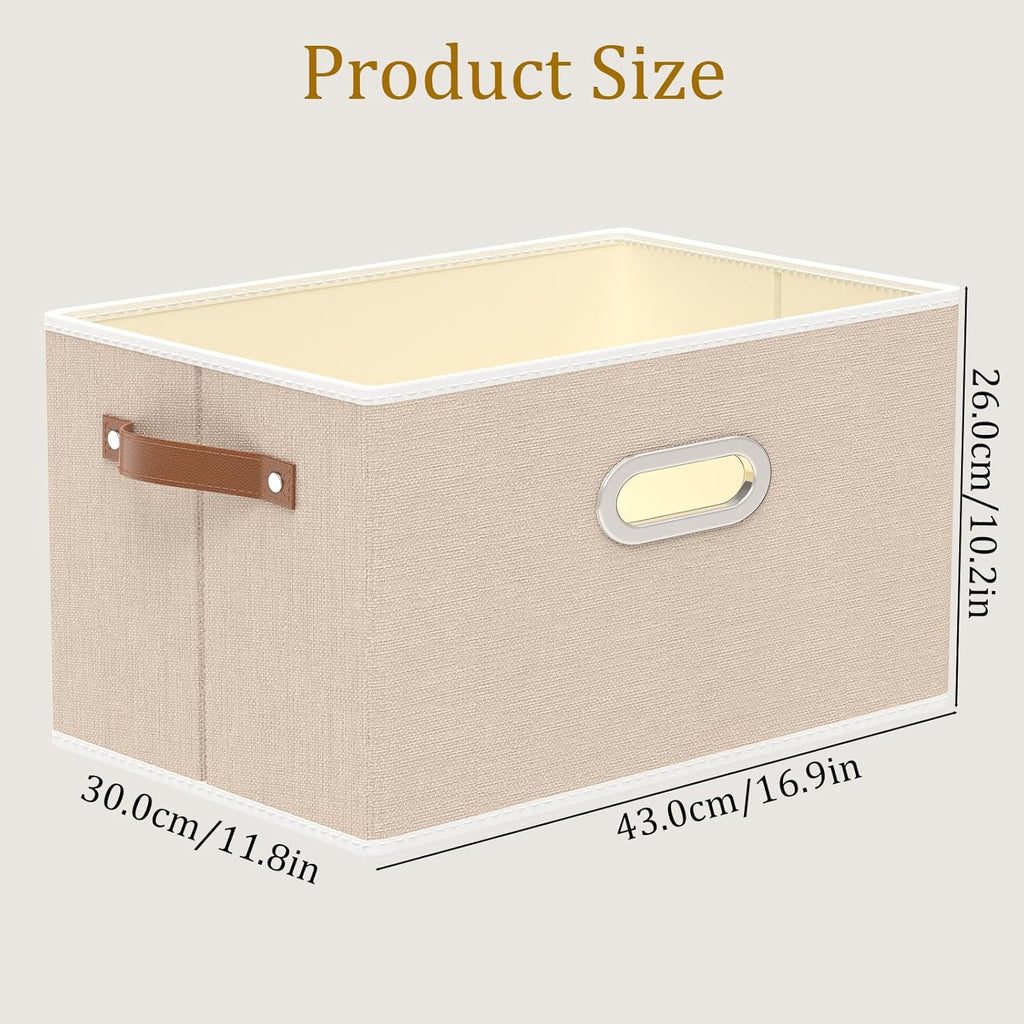 Yawinhe Fabric Storage Bins with Handles, Foldable Baskets for Shelves, Cubes with 3 Handles, Large Boxes for Clothes, Beige, 16.9''Lx11.8''Wx10.2''H, 6-Pack