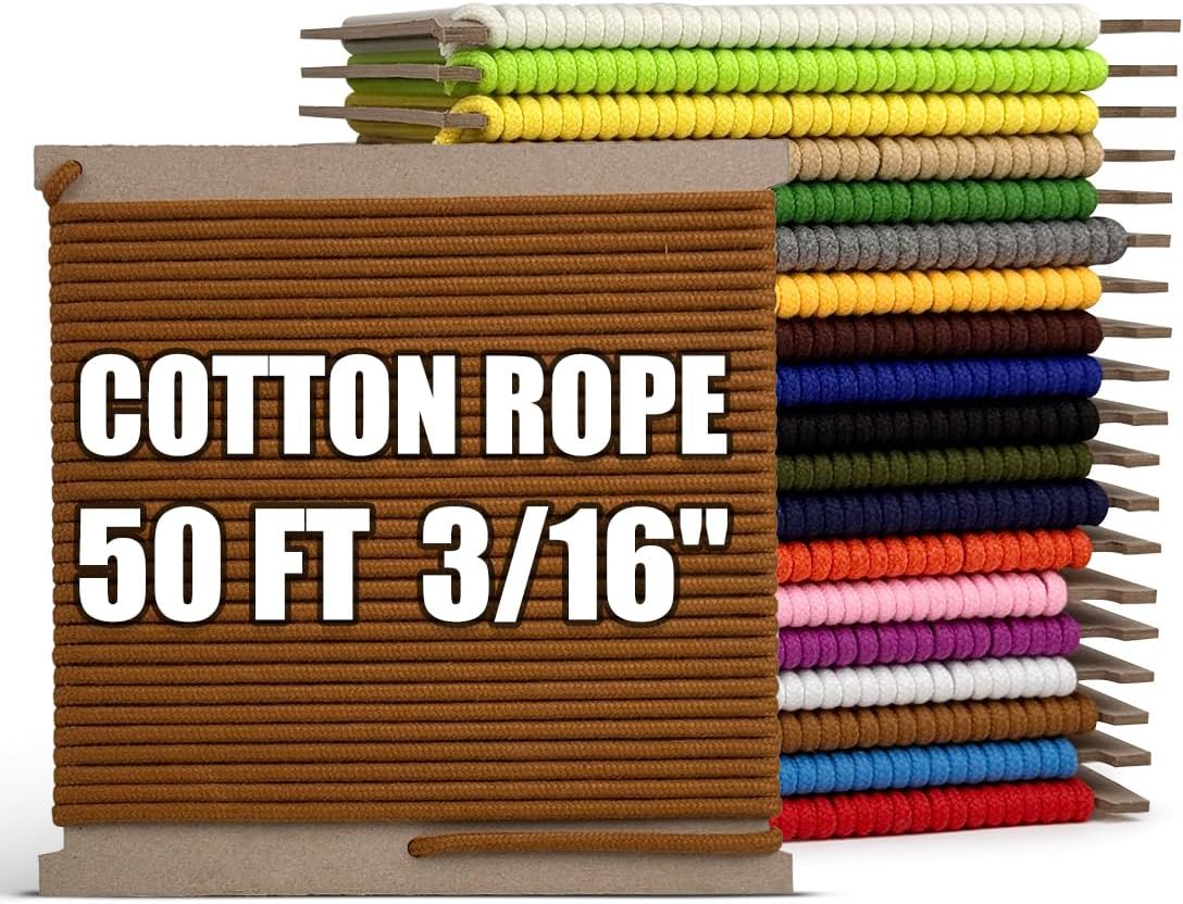 PerkHomy Cotton Rope 3/16" (5mm) 50 ft Multi Purpose Utility Diamond Braided Cord, Natural Cotton for Clothes Line Camping Crafting Flag Pole, Brown