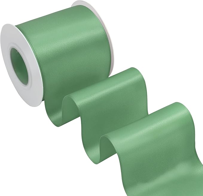 Sage Green Satin Ribbon 3 Inch X 15 Yards Solid Color Double Faced Ribbons Perfect for Crafts Wedding Decor Bow Making Arts Sewing and More