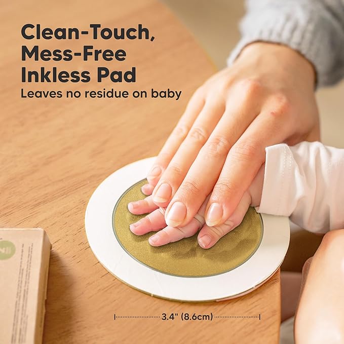 2-Pack Round Inkless Baby Hand and Footprint Kit - Mess Free Ink Pad for Newborn Keepsake, Dog Nose & Paw Print Kit, Clean Touch Ink Pad for Baby Hand & Footprints, Ideal New Mom Gifts (Gold)