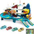 RedCrab Kids Dinosaur Car Playset Toy Ramp Track Set,Dino Adventure Toys with Flexible Track and 4 Mini Race Cars,Winding Highway Dinosaur Hill Toy Gifts for 3 4 5 6 Year Olds Boys Girls