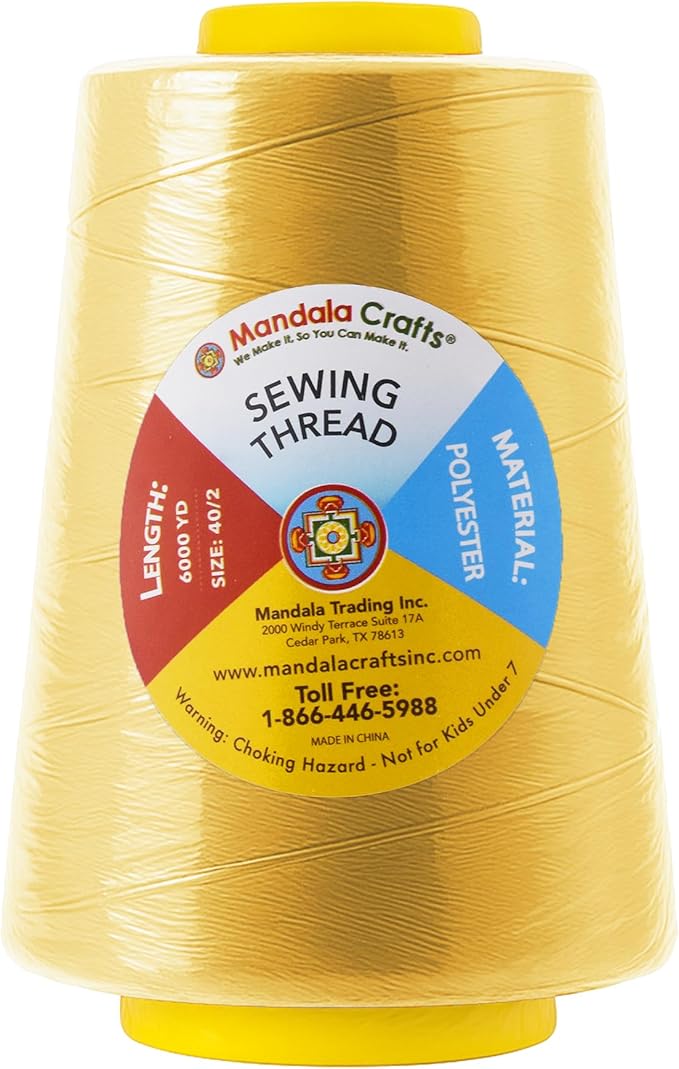 Mandala Crafts 4 Pack of Serger Threads Cones Spools - 40S/2 24000 Yards Polyester Butter Cream Threads for Sergers Machine and Overlock Quilting Sewing Machine