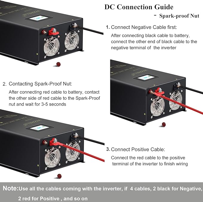 WZRELB 3500W Split Phase Pure Sine Wave Inverter, 48V DC to 120V/240V AC, 5 AC Outlets, Hardwire Terminal, High Efficiency up to 91.6%