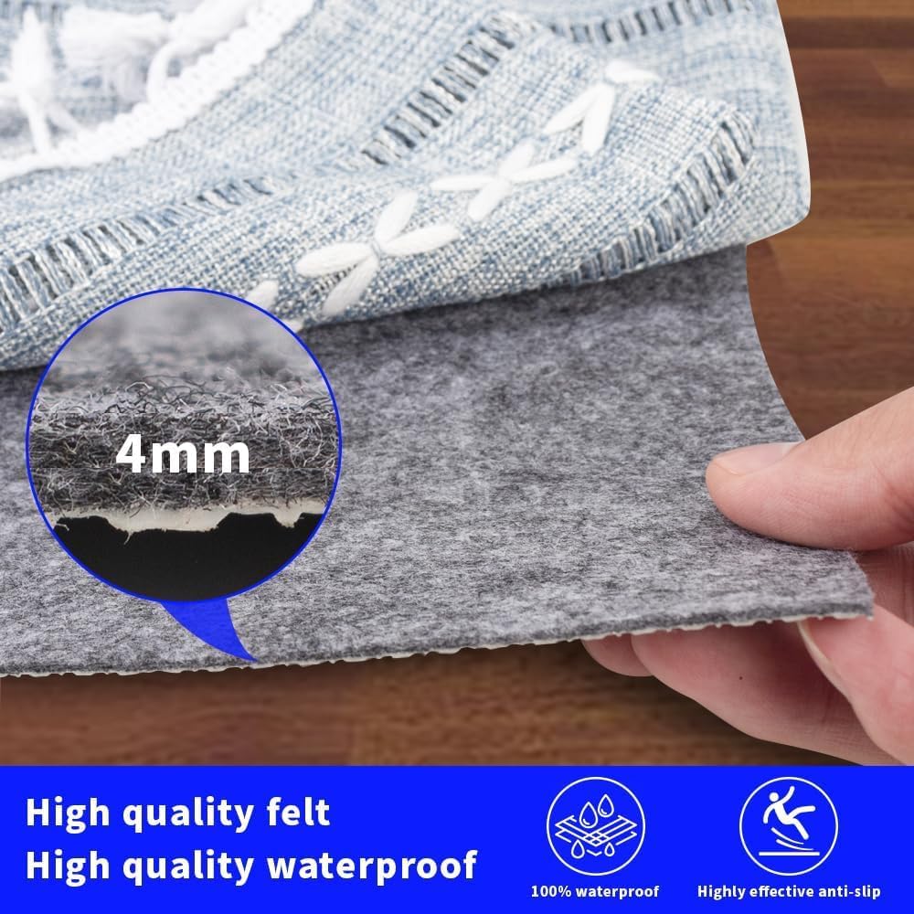 100% Waterproof Non-Slip Rug Pad 2x6 for Large Area Rugs Durable Felt Floor Protection pad for All Floors, Suitable for Cutting. Rug Pads Keep Rugs in Place and Provide Cushioning