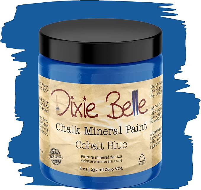 Dixie Belle Paint Company Chalk Finish Furniture Paint - Cobalt Blue (8oz) - Matte Vibrant Blue Chic Chalk Mineral DIY Furniture Paint