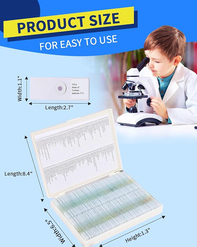 120-Pcs Microscope Slides with Specimens,Pre-Made Glass Slides with Specimens,Educational Microscope Slides and Covers for Young Scientists,Perfect for Biology Class and Experiments